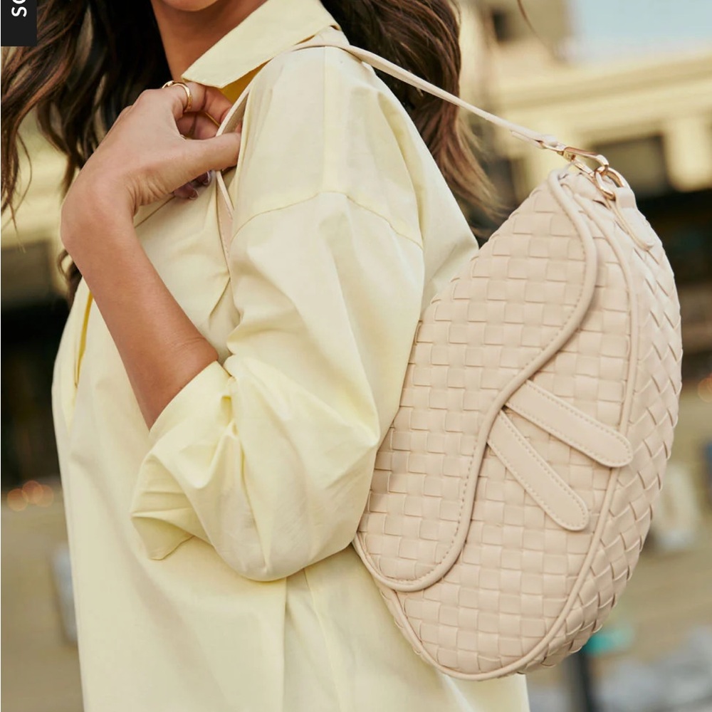 Vici Cream Woven Shoulder Bag